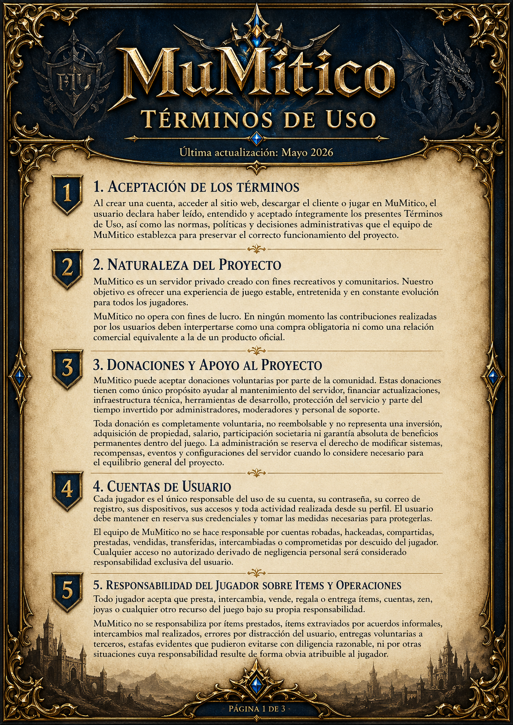 Terminos de uso Mu Mitico